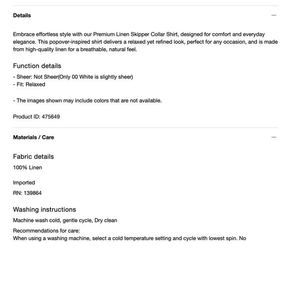 Uniqlo Shirt Womens XS Relaxed Black 100% Linen Skipper Collar Popover ¾ Sleeve - Picture 12 of 12